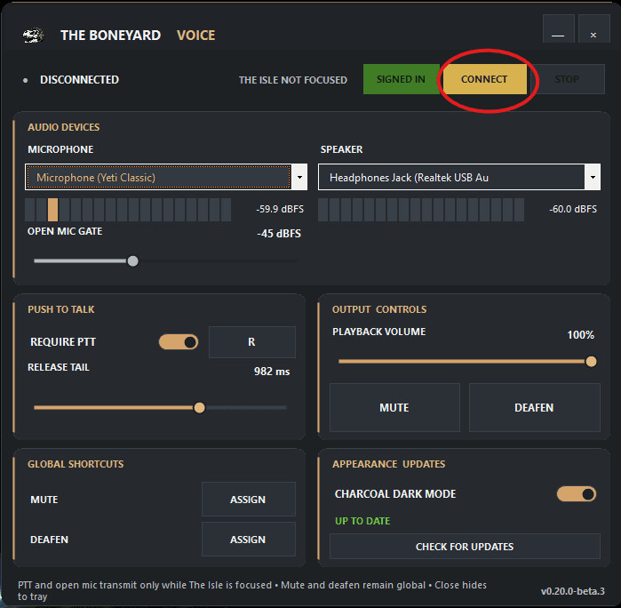 Boneyard Voice setup guide step 10: Connect to Boneyard Voice
