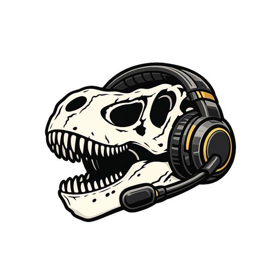 Boneyard Voice dinosaur skull wearing a headset